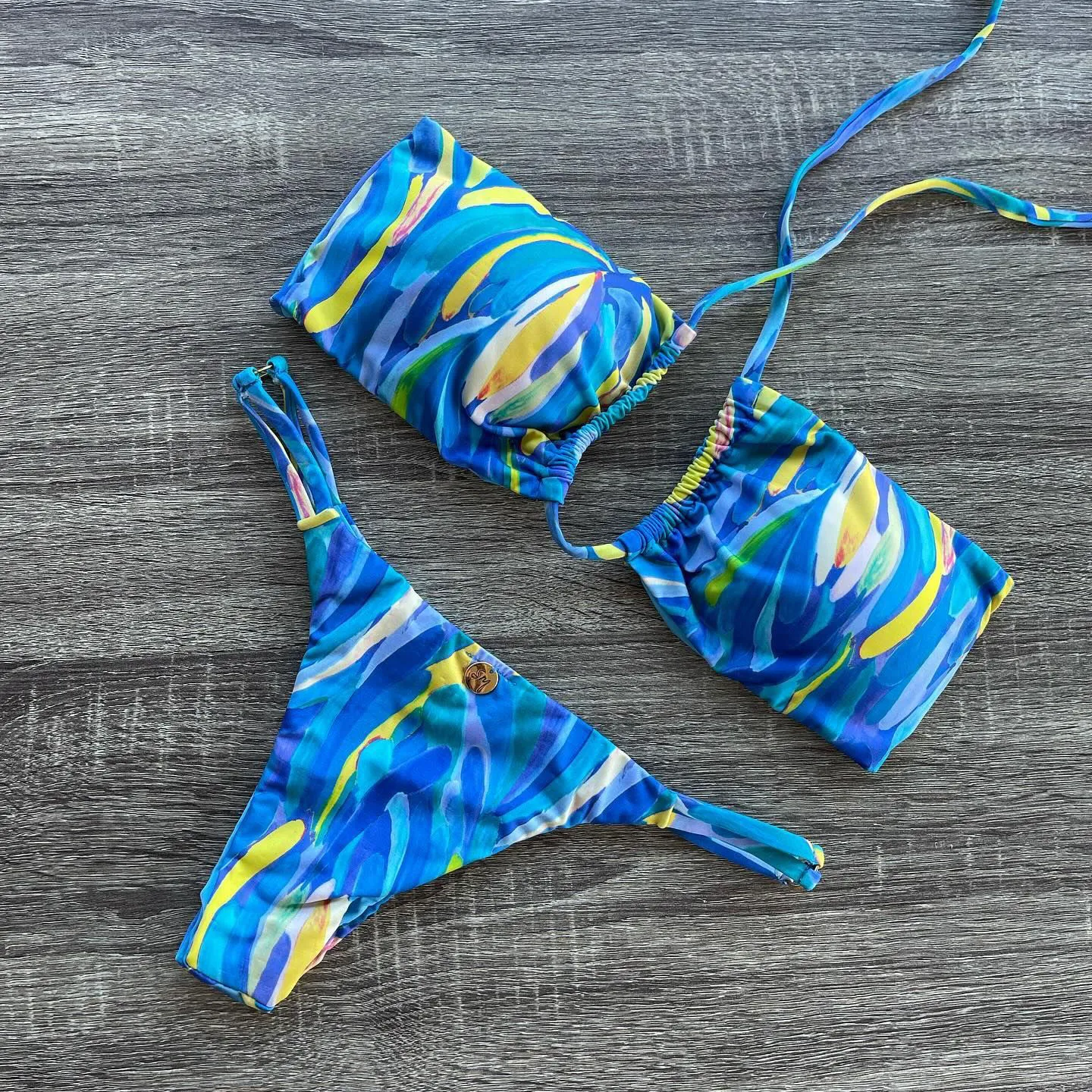 Halterneck Color Block Print Sexy Split Bikini