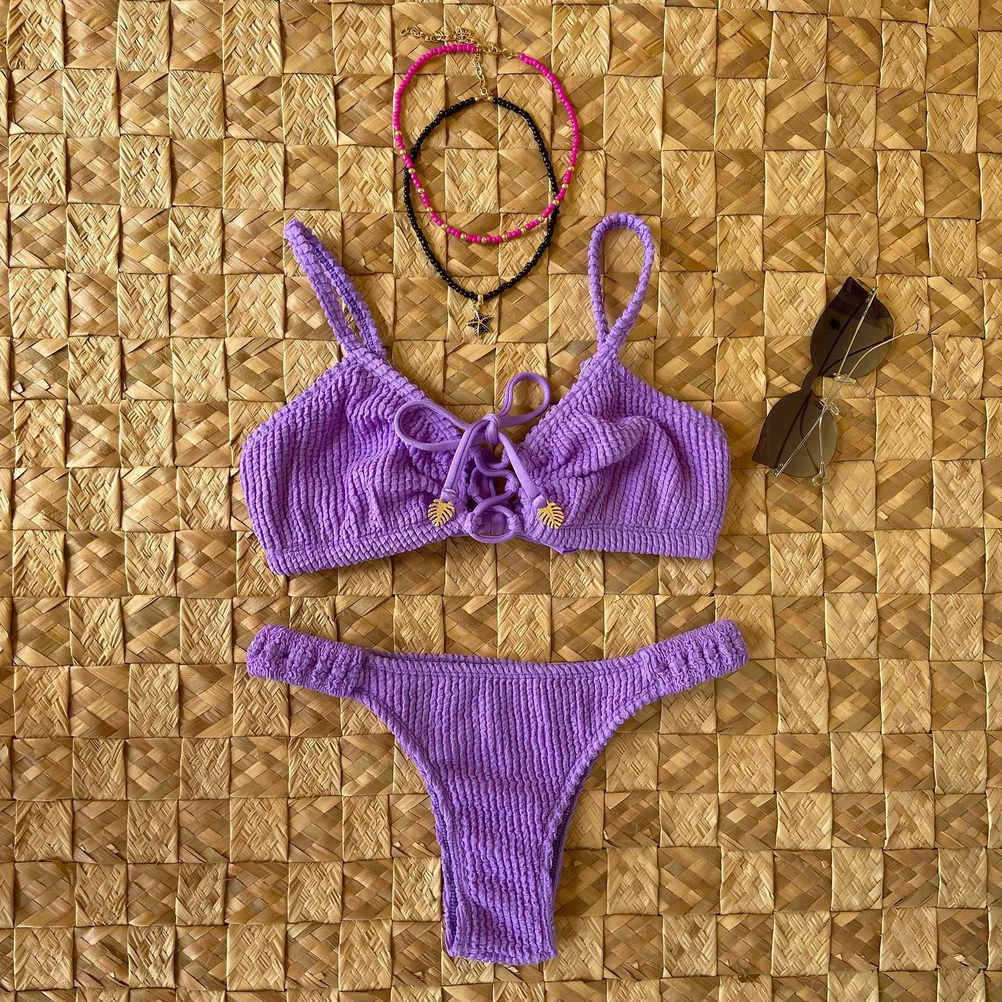 Women's fashionable solid color split swimsuit