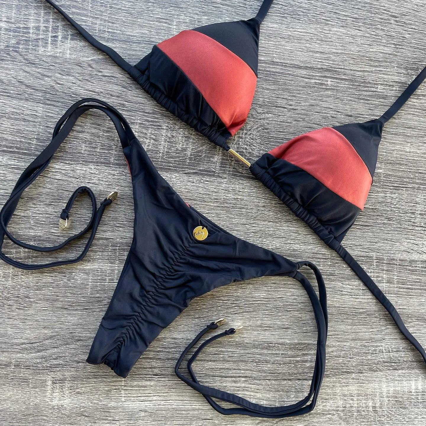 Fashionable Contrast color Print Sexy Split Bikini