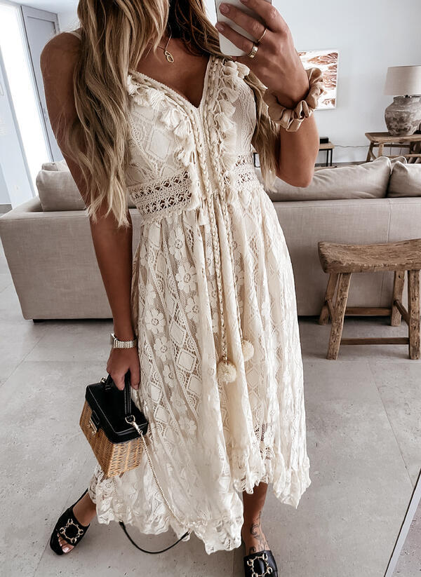 V-Neck Lace-Up Strappy Dress